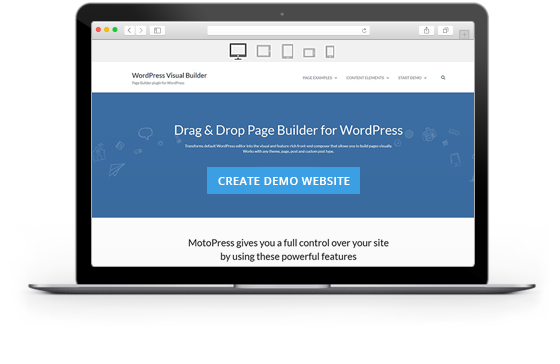 WordPress Demo Builder responsive toolbar