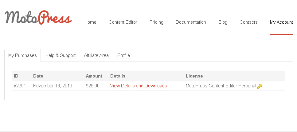 MotoPress License Key my account