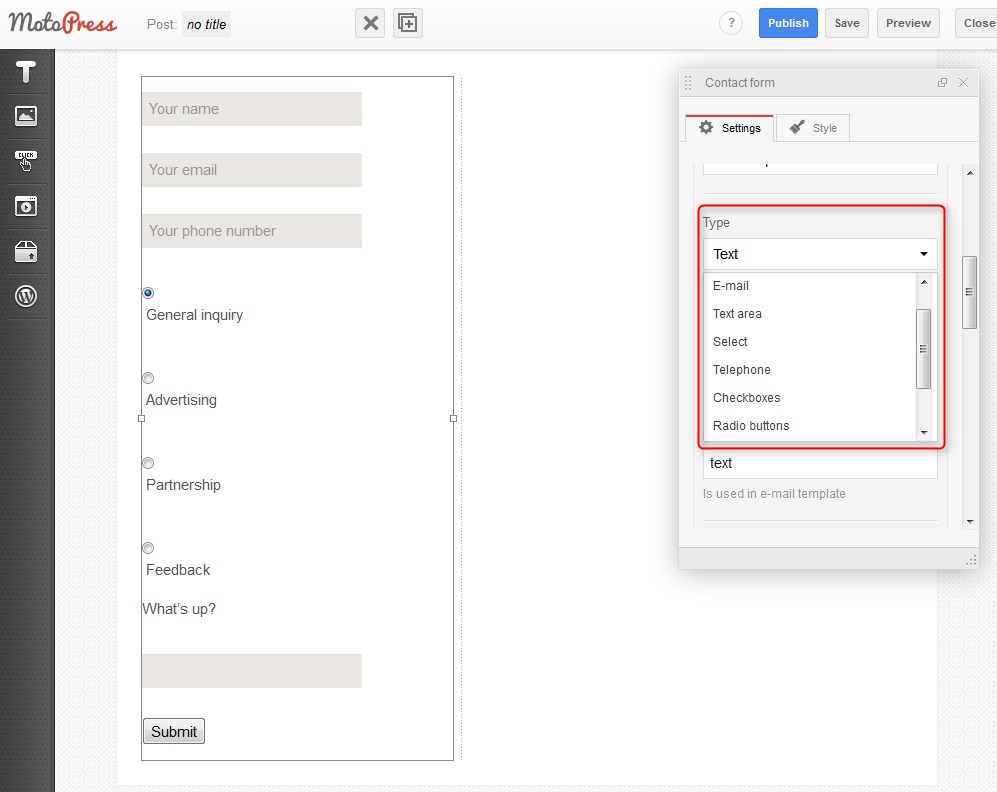 contact form fields