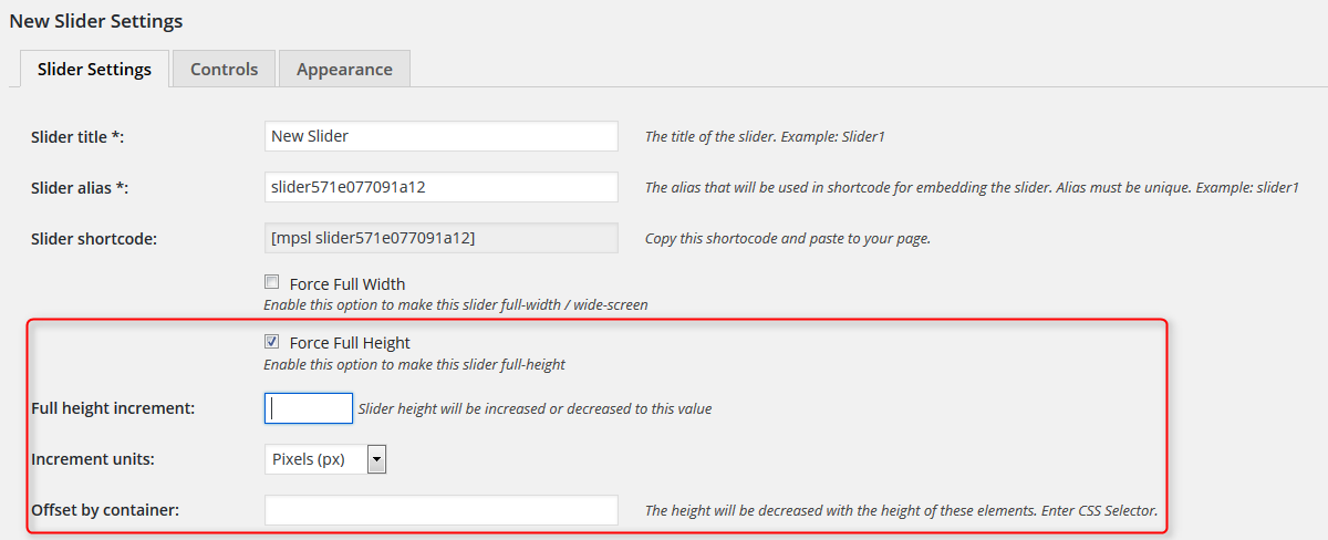 force full height option