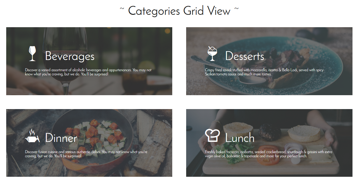 Grid view mode of menu categories