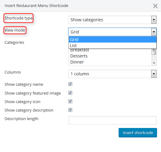 Setting shortcode type