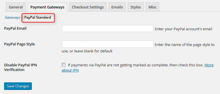 Setting PayPal Standard