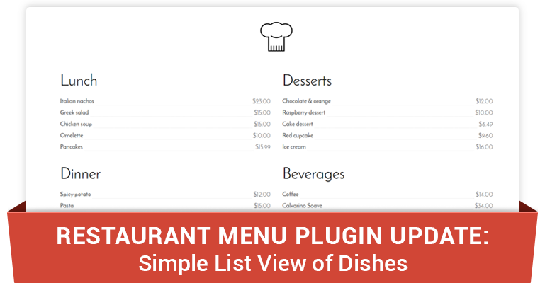 Restaurant Menu Plugin for WordPress: Flat List View