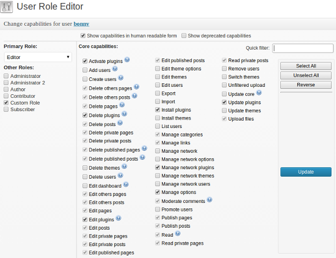 User role editor plugin
