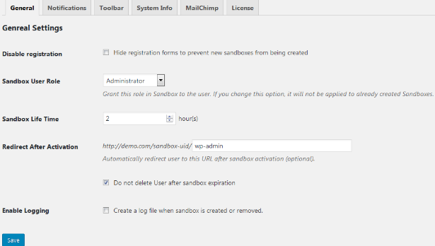 wordpress demo builder settings