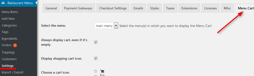 wordpress menu cart