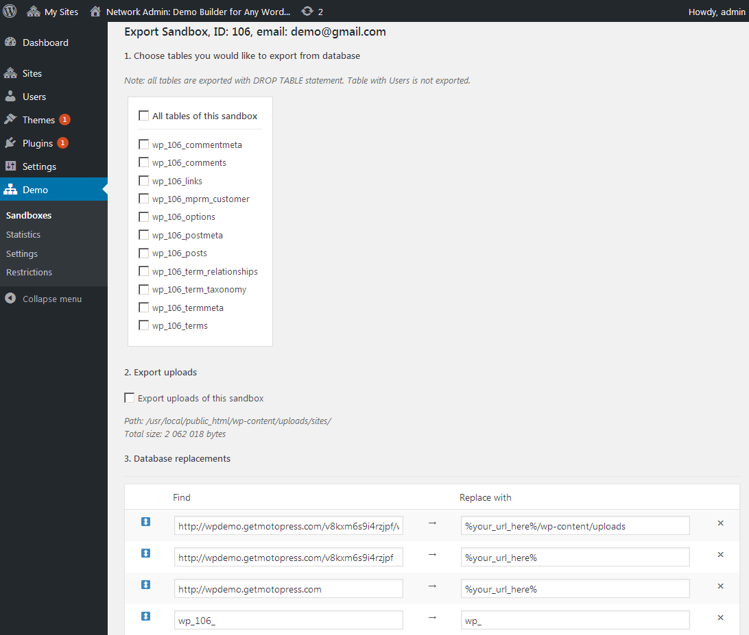 export demo data