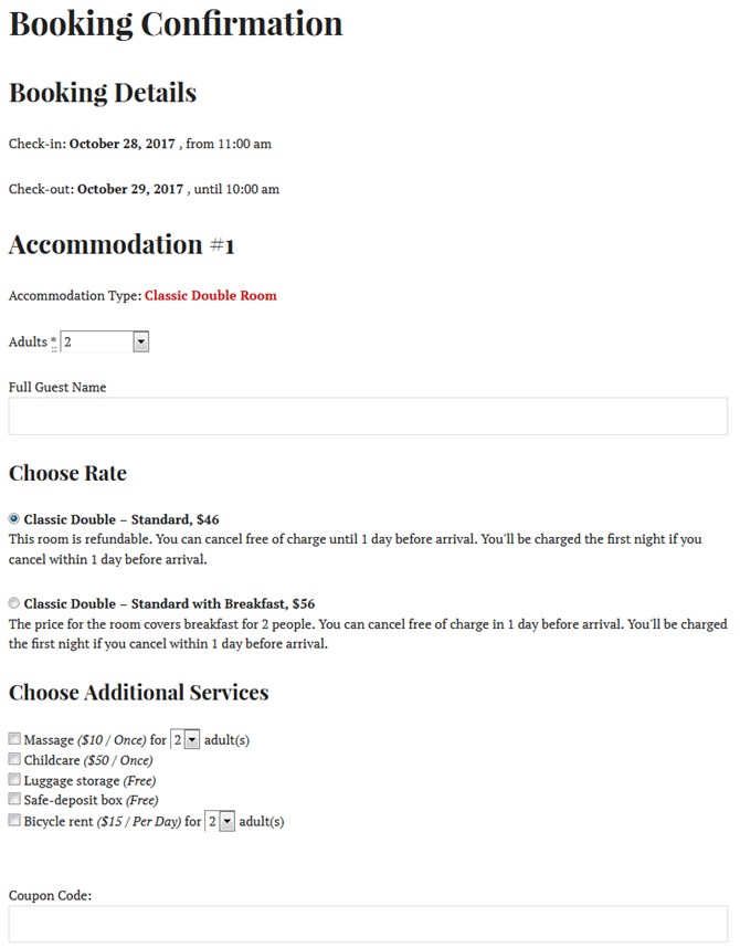 wordpress hotel booking form