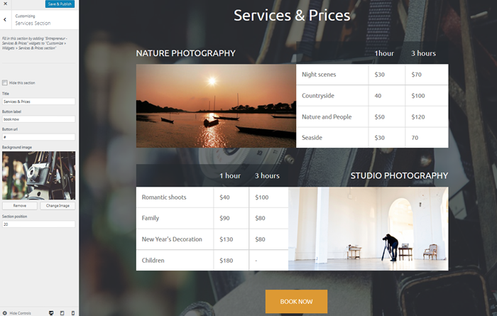 services and prices wordpress