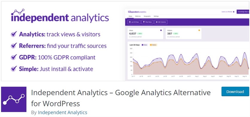 Screenshot of the Independent Analytics plugin from the WordPress official website.