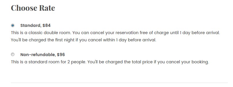 choose rates - wordpress hotel booking theme