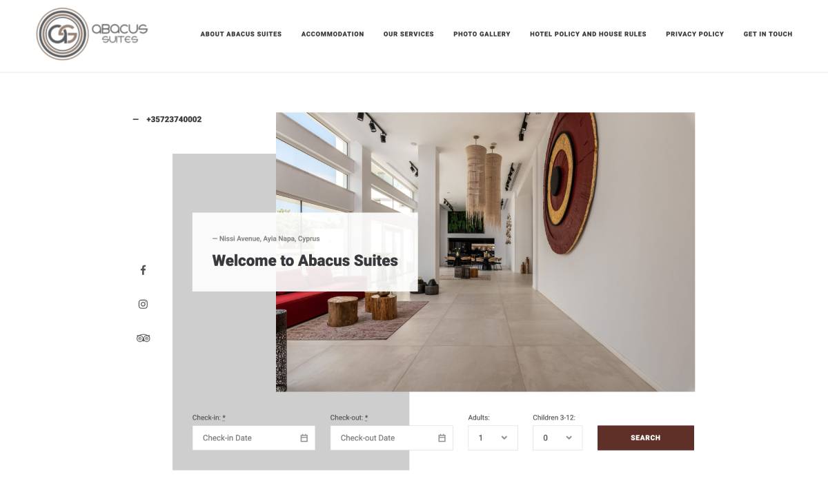 Abacus Suites WordPress hotel website.