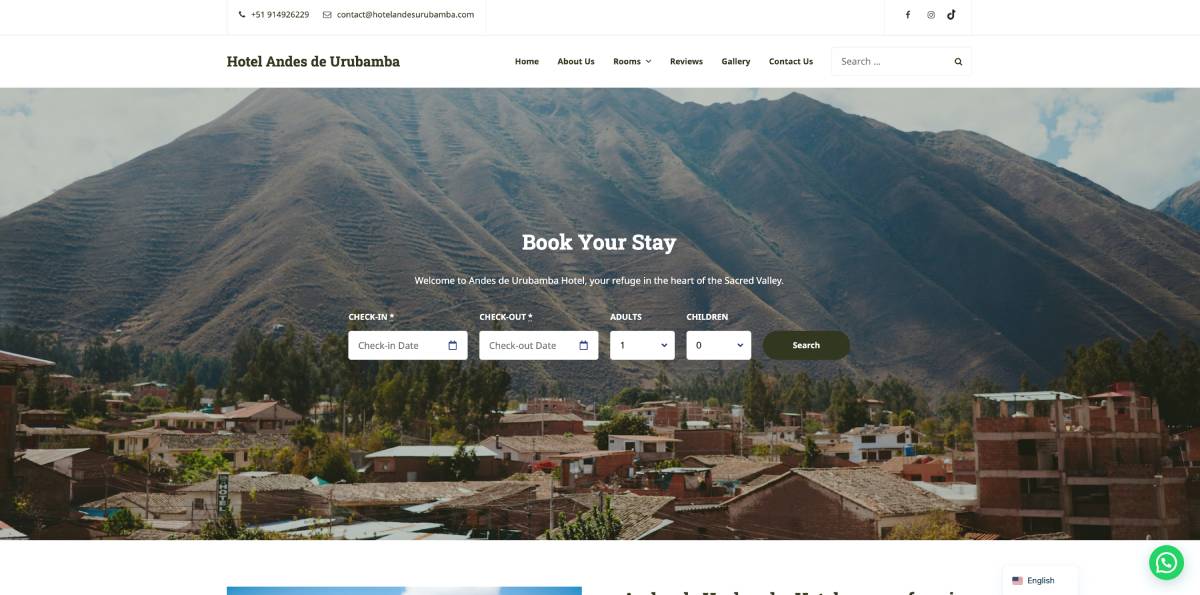 Hotel Andes website example.