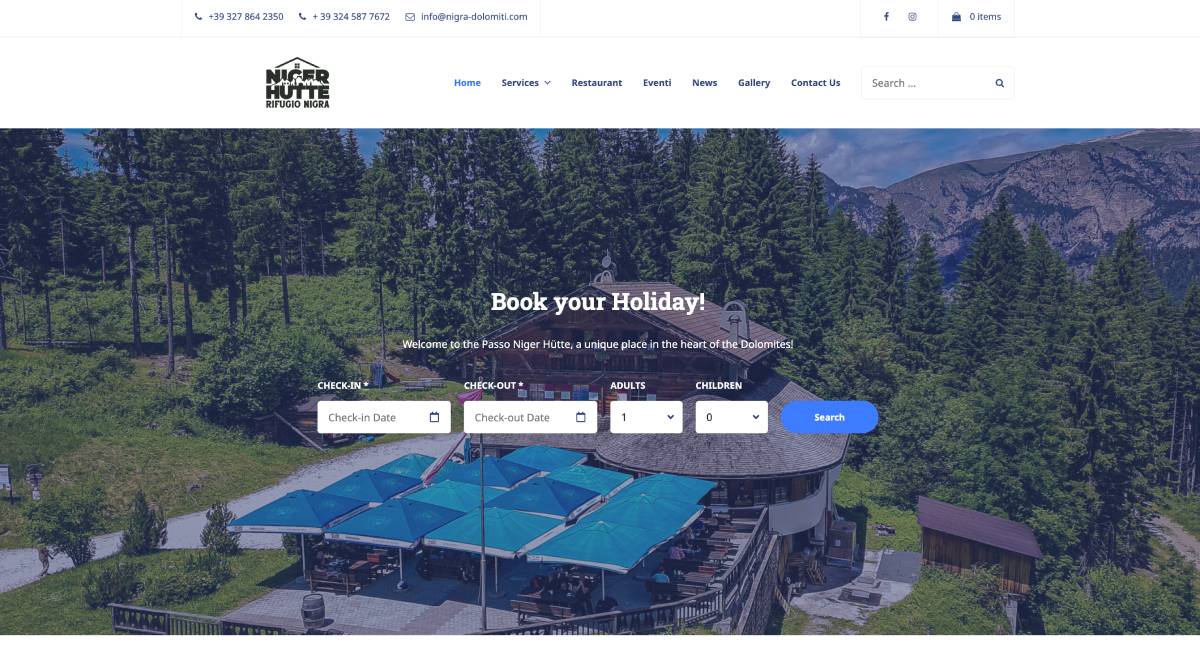 WordPress hotel site front page - Hutte.