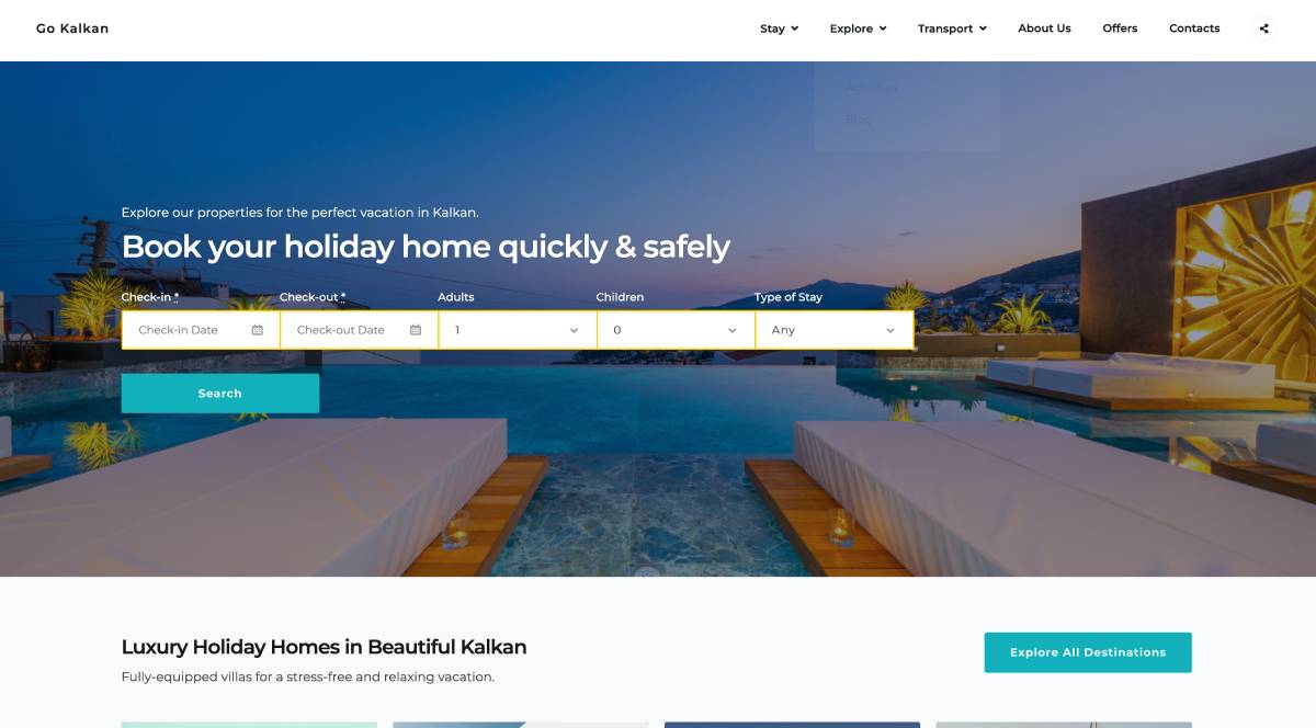 Kalkan WordPress hotel site.