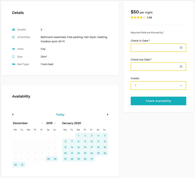 search form and calendar