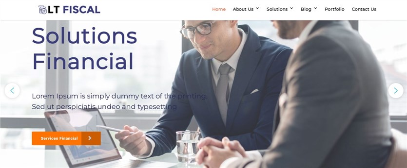 Screenshot of the LT Fiscal theme for financial specialists demo page.