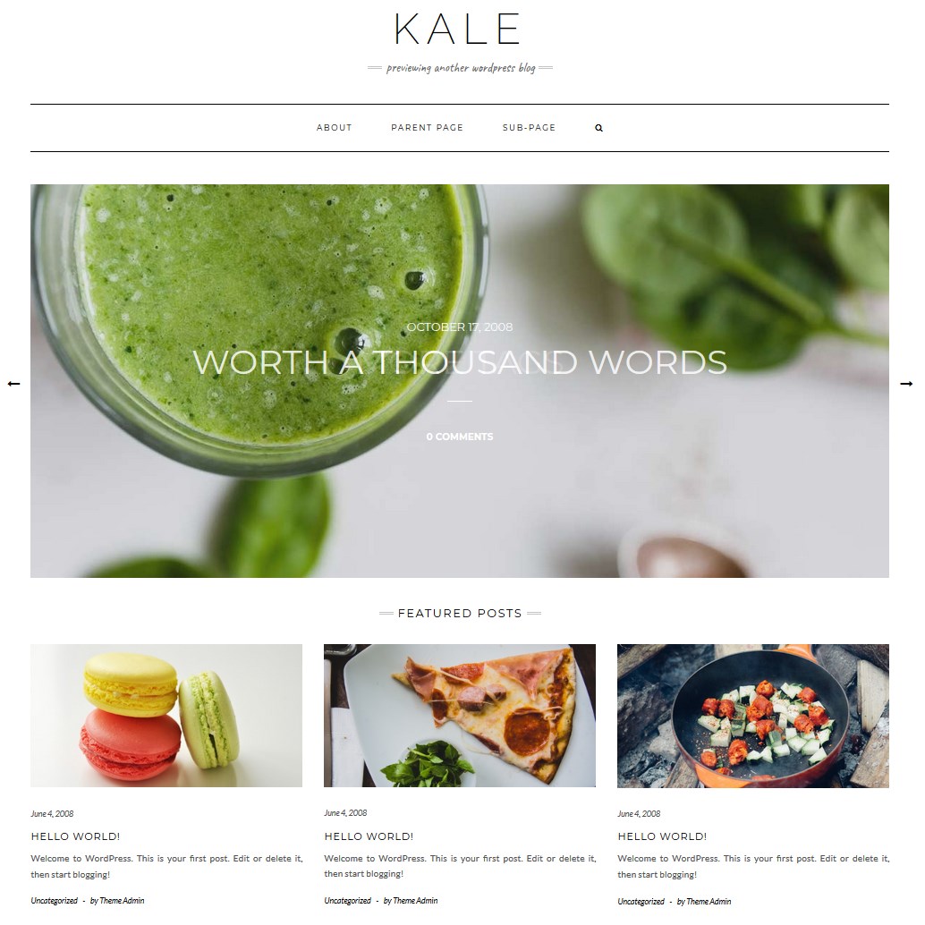 kale WordPress restaurant menu