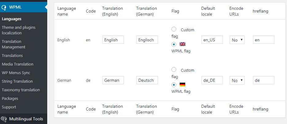 add language wpml