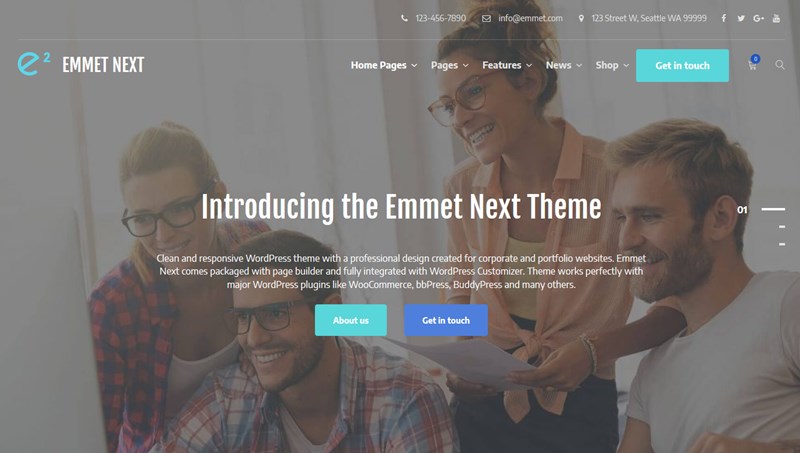 emmet next elementor wordpress theme landing page