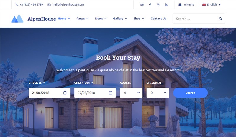 ApenHouse vacation rental wp theme home page one
