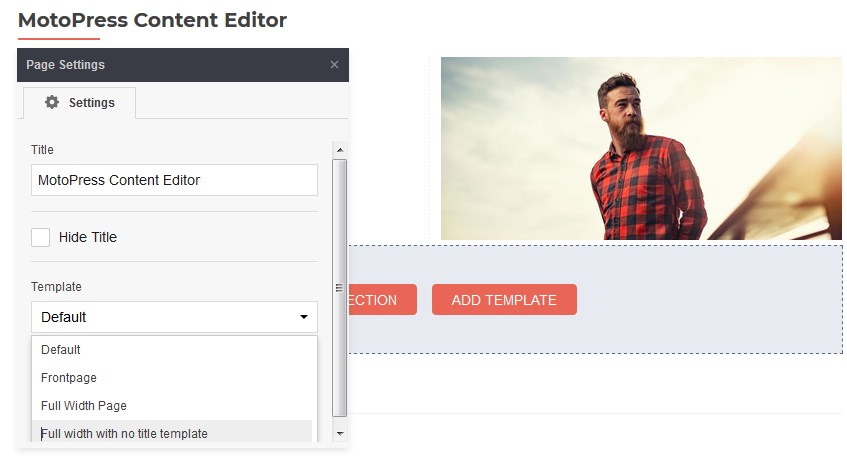 page settings content editor