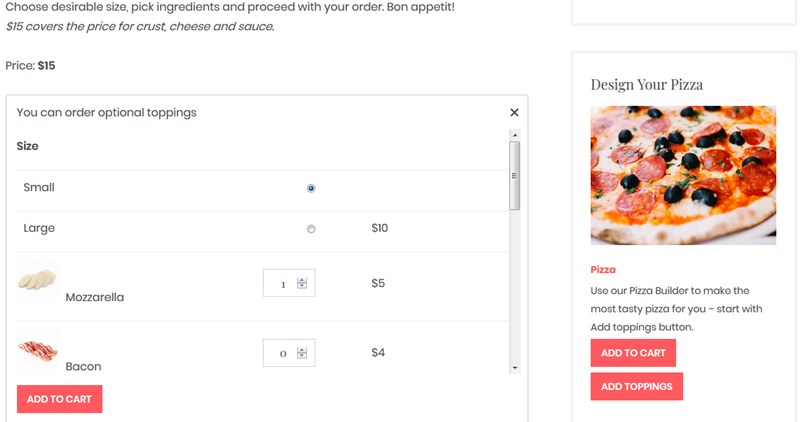 pizza builder wordpress