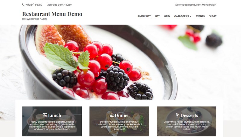 wordpress menu for restaurant