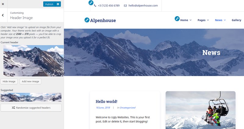 WordPress customizer Alpenhouse theme