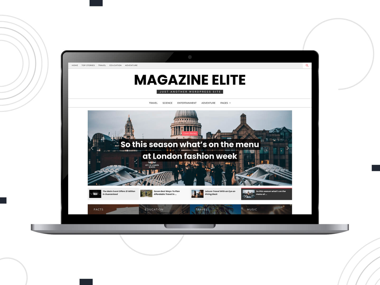 Snapshot of Magazine Elite - elegant WordPress theme tailored for news magazines and blogs with dynamic content in tomato, rosybrown, tan, black, and darkslategray color combination