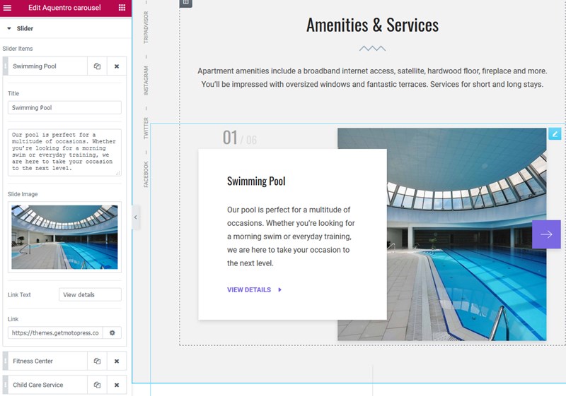 amenities and services slider