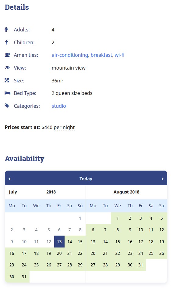 availability calendar hotel booking with WordPress Airbnb plugin