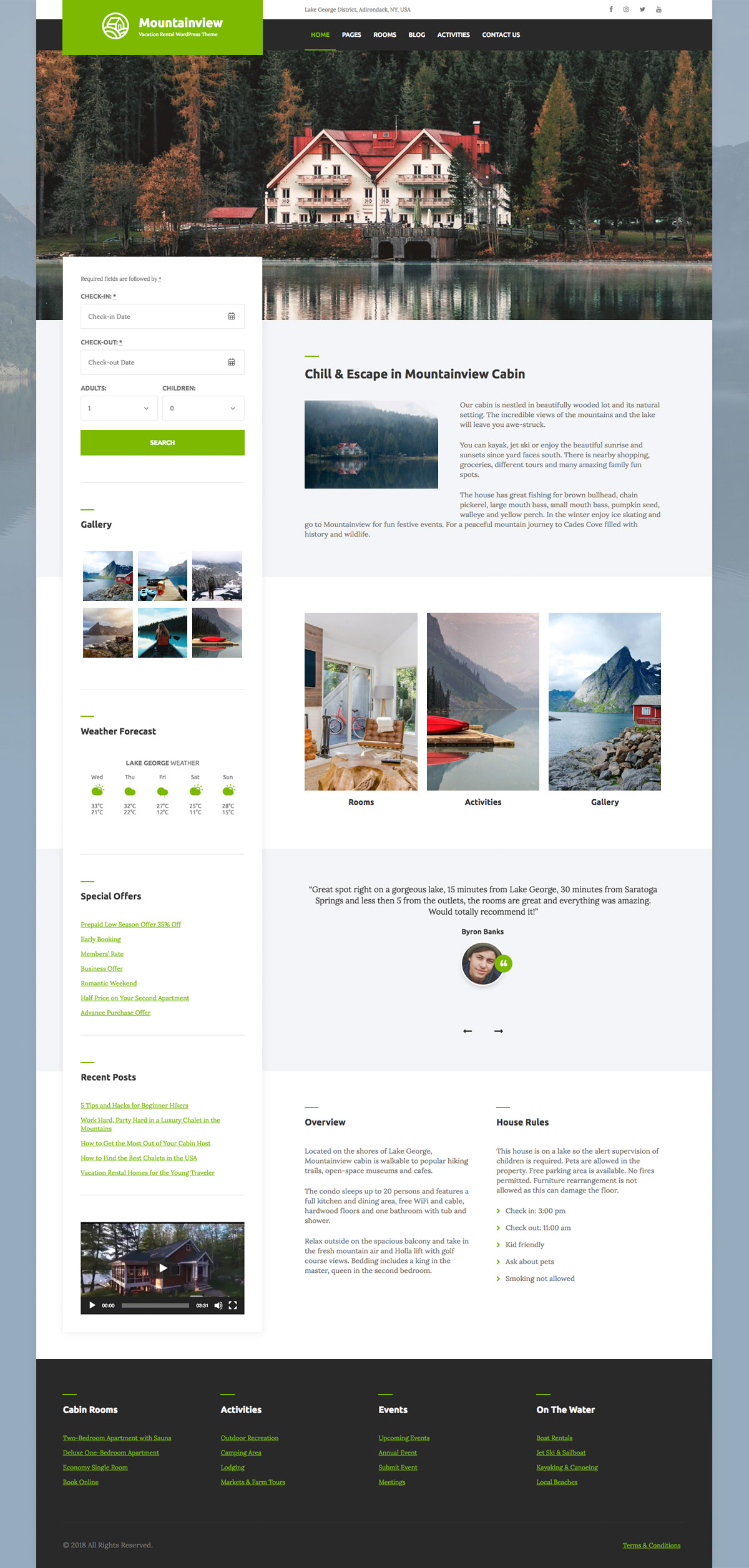 Mountainview vacation rental wordpress theme