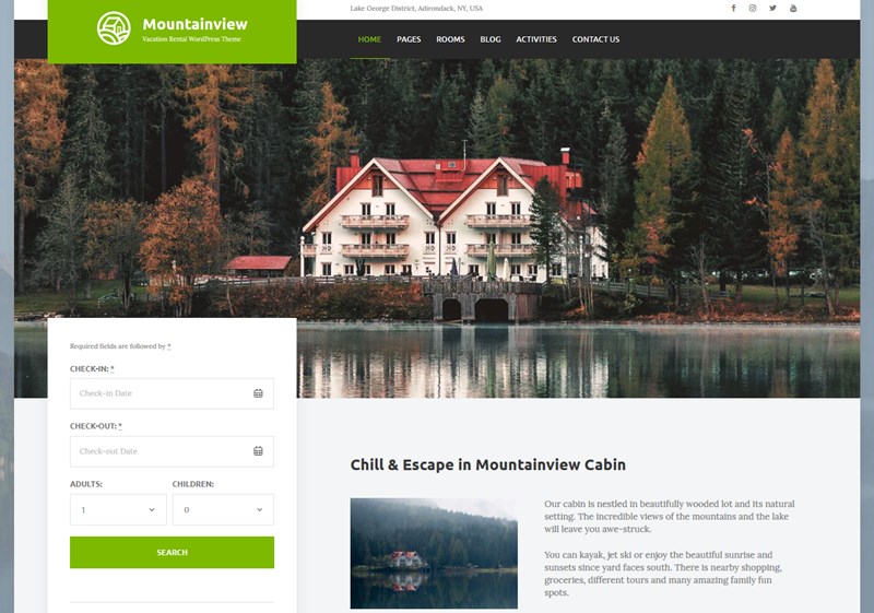 mountainview vacation rental wordpess theme