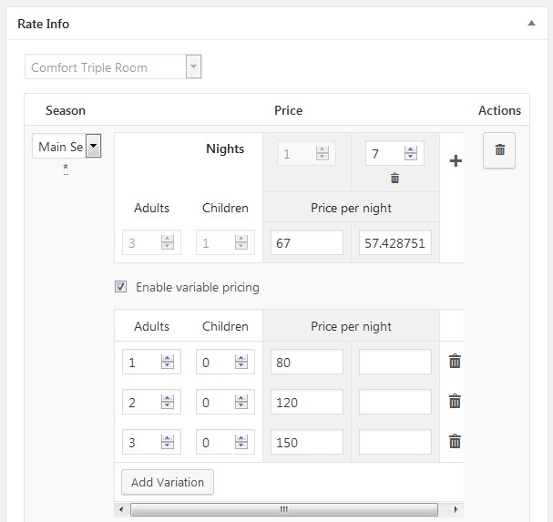 wordpress hotel booking rates