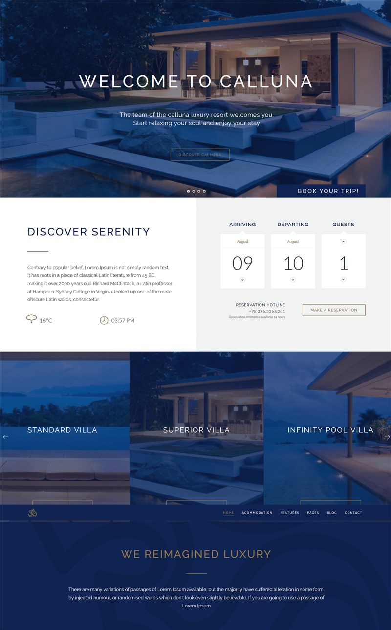 Calluna hotel wp theme