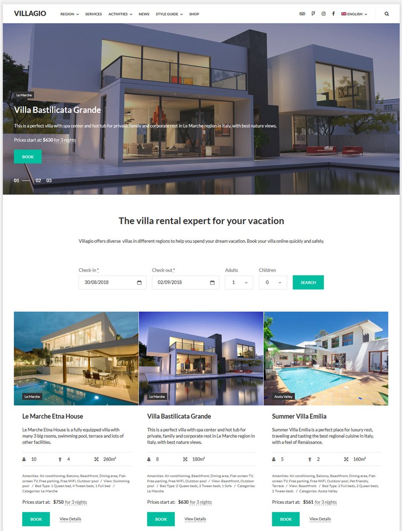 Villagio property management wp theme