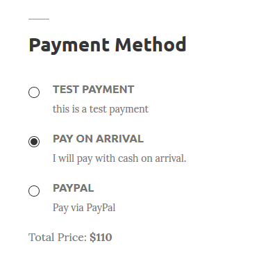 pay on arrival frontend