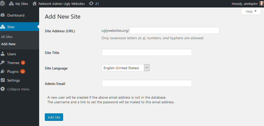 create multisite network subsite