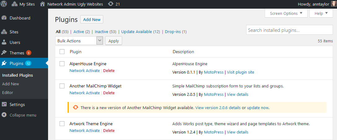 network multisite plugins