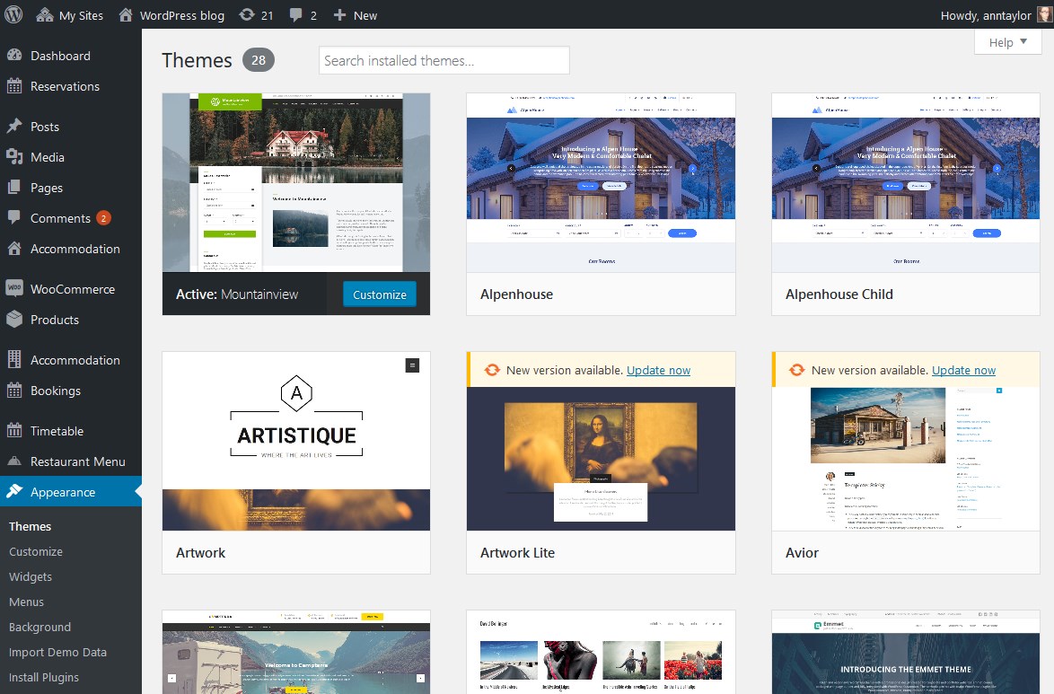 user themes wordpress multisite network