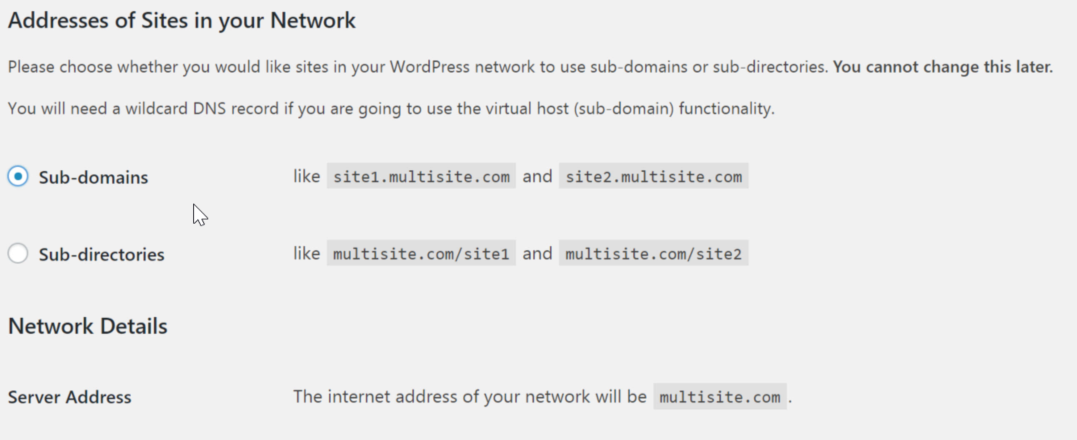 wordpress network setup