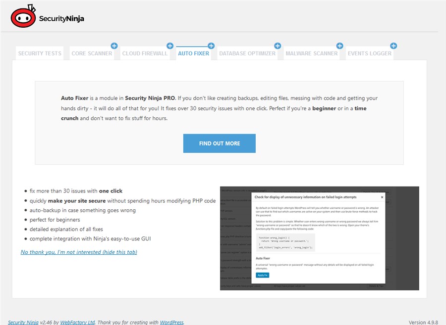 Security Ninja – Secure Firewall & Secure Malware Scanner – WordPress plugin