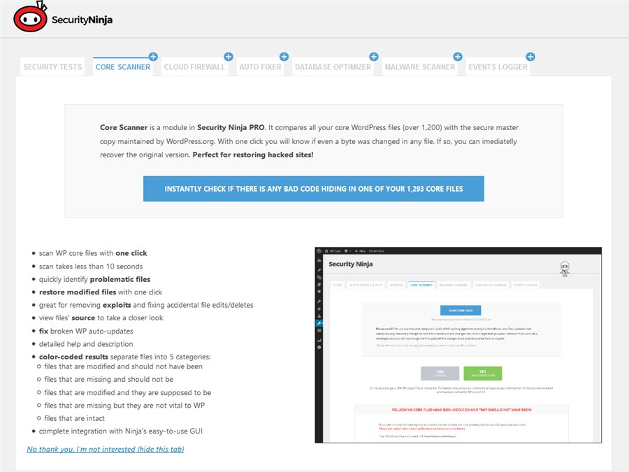 Security Ninja - core scanner