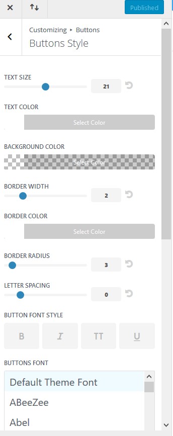 button style in csutomizer