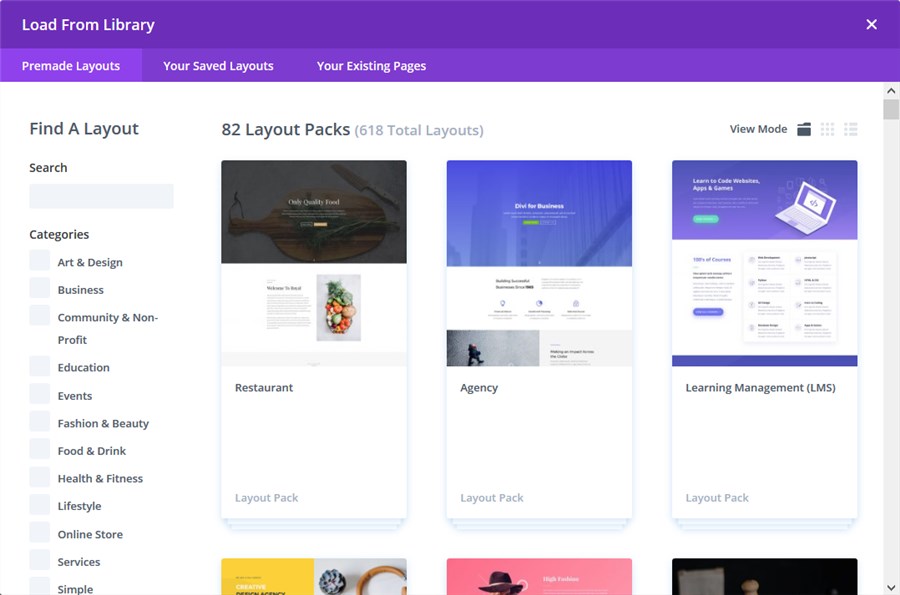 divi theme library