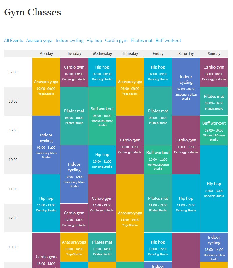 Timetable and event scheduling plugin WordPress