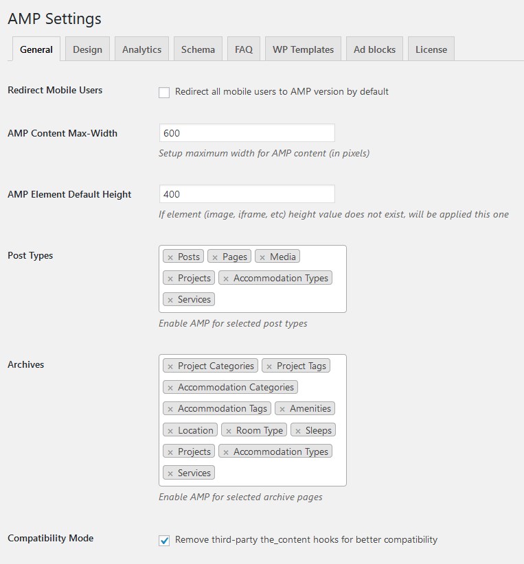 wordpress amp plugin general settings