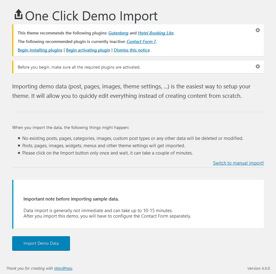 One Click Demo Import